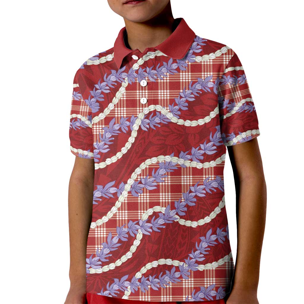 Red Hawaii Palaka Honohono Pikake Kid Polo Shirt Hawaiian Orchid Lei Polynesian Pattern - Polynesian Pride