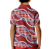 Red Hawaii Palaka Honohono Pikake Kid Polo Shirt Hawaiian Orchid Lei Polynesian Pattern - Polynesian Pride