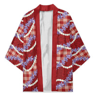 Red Hawaii Palaka Honohono Pikake Kimono Hawaiian Orchid Lei Polynesian Pattern - Polynesian Pride