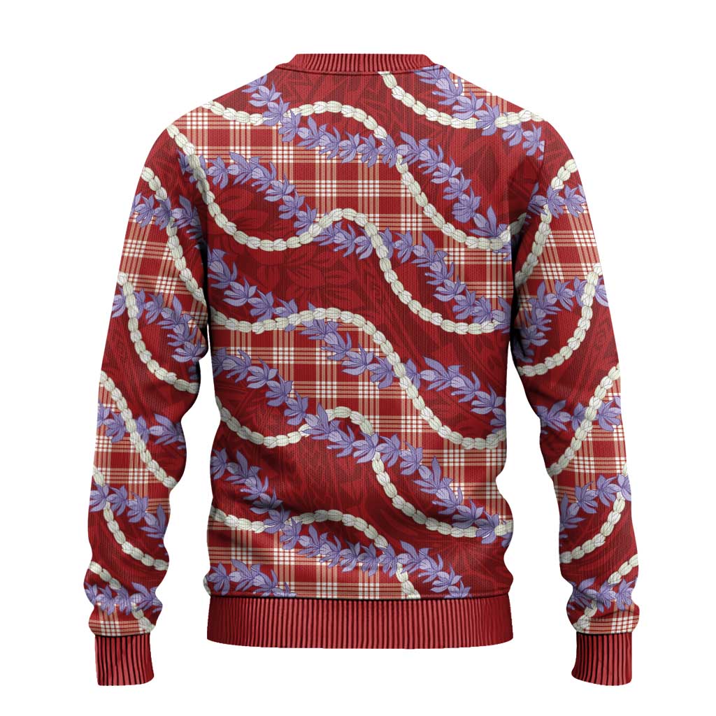 Red Hawaii Palaka Honohono Pikake Ugly Christmas Sweater Hawaiian Orchid Lei Polynesian Pattern - Polynesian Pride