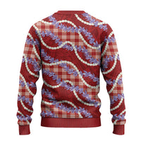 Red Hawaii Palaka Honohono Pikake Ugly Christmas Sweater Hawaiian Orchid Lei Polynesian Pattern - Polynesian Pride