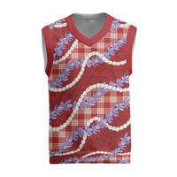 Red Hawaii Palaka Honohono Pikake Christmas Knitted V-Neck Vest Hawaiian Orchid Lei Polynesian Pattern LT14 Red - Polynesian Pride