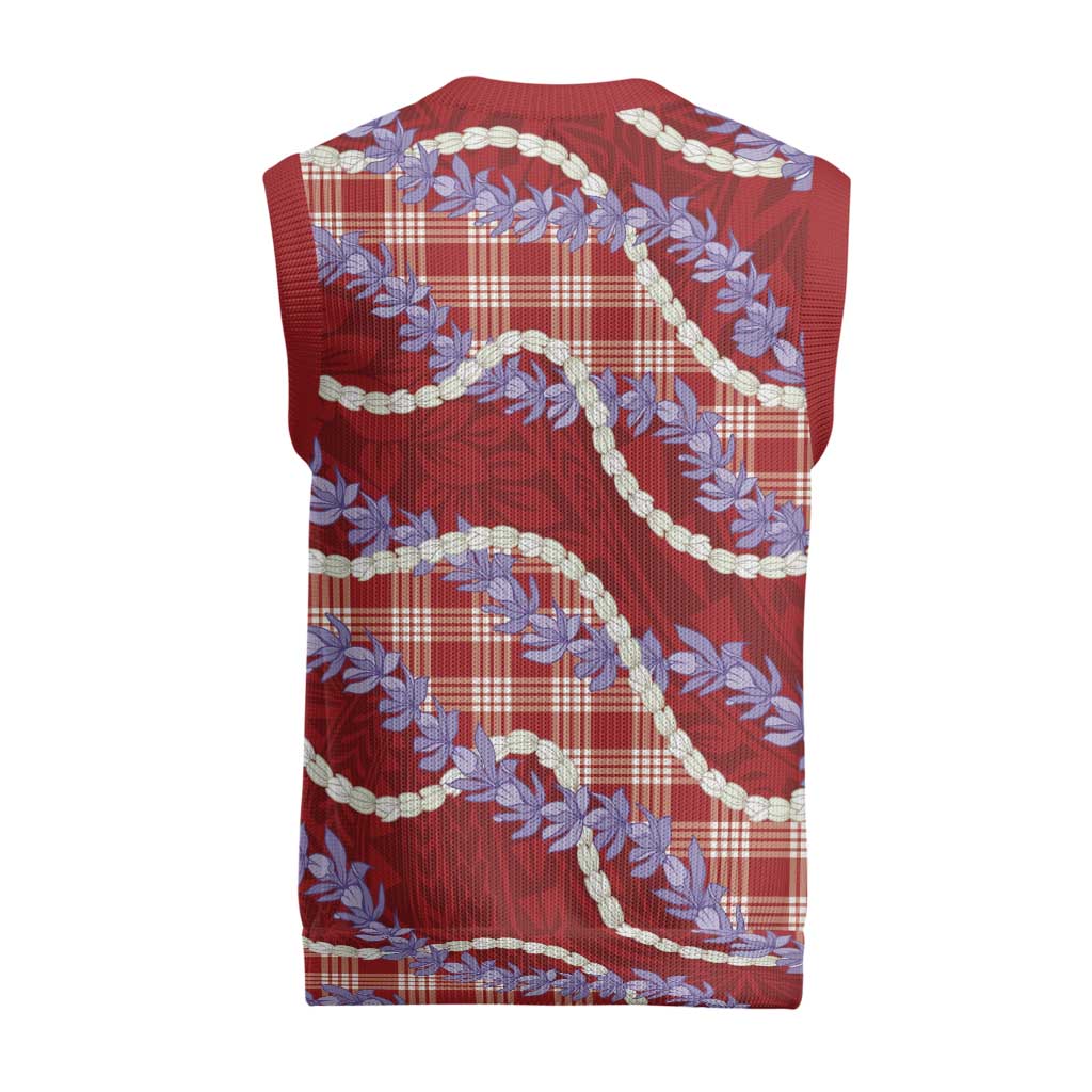 Red Hawaii Palaka Honohono Pikake Christmas Knitted V-Neck Vest Hawaiian Orchid Lei Polynesian Pattern LT14 - Polynesian Pride