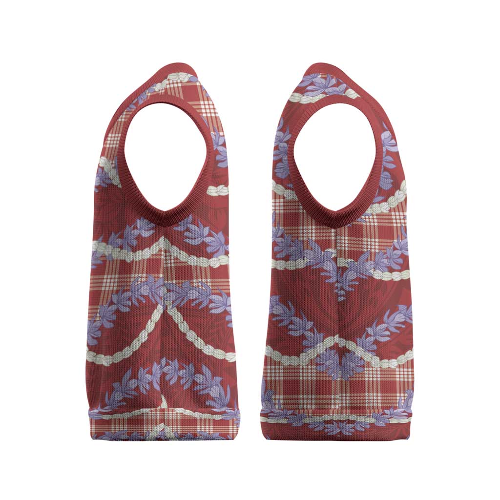Red Hawaii Palaka Honohono Pikake Christmas Knitted V-Neck Vest Hawaiian Orchid Lei Polynesian Pattern LT14 - Polynesian Pride