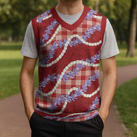 Red Hawaii Palaka Honohono Pikake Christmas Knitted V-Neck Vest Hawaiian Orchid Lei Polynesian Pattern LT14 - Polynesian Pride