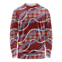 Red Hawaii Palaka Honohono Pikake Long Sleeve Shirt Hawaiian Orchid Lei Polynesian Pattern - Polynesian Pride