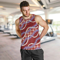 Red Hawaii Palaka Honohono Pikake Men Tank Top Hawaiian Orchid Lei Polynesian Pattern - Polynesian Pride