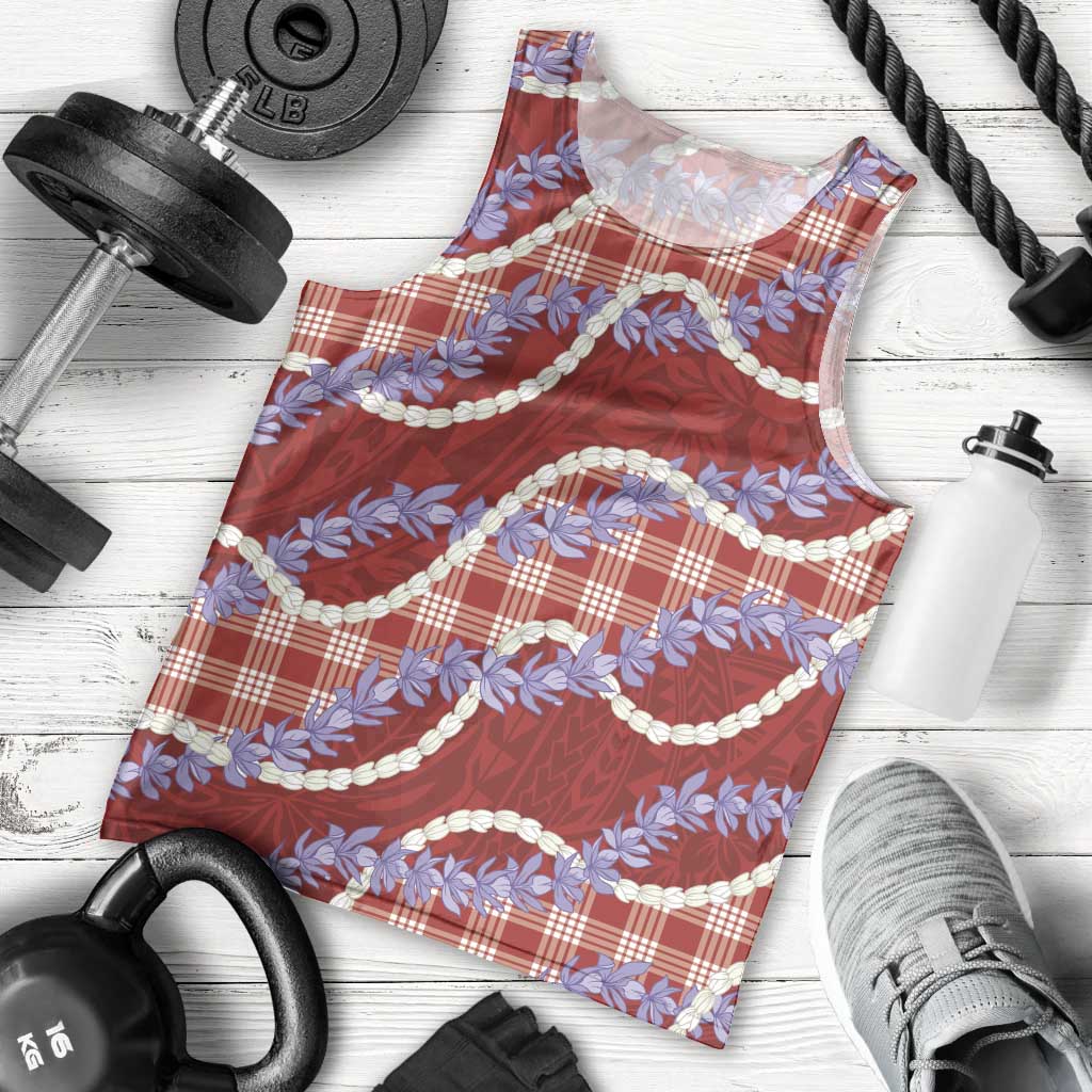 Red Hawaii Palaka Honohono Pikake Men Tank Top Hawaiian Orchid Lei Polynesian Pattern - Polynesian Pride
