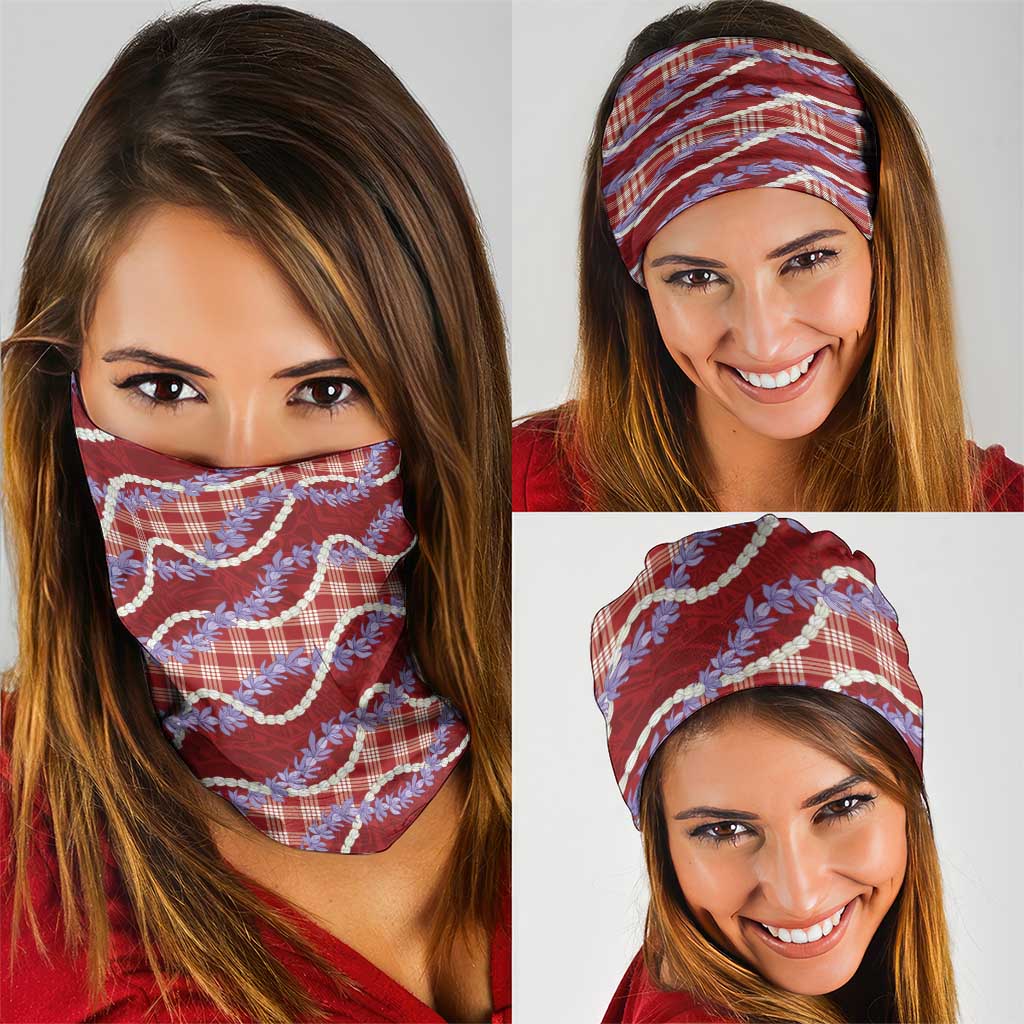 Red Hawaii Palaka Honohono Pikake Neck Gaiter Hawaiian Orchid Lei Polynesian Pattern - Polynesian Pride