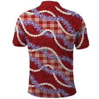 Red Hawaii Palaka Honohono Pikake Polo Shirt Hawaiian Orchid Lei Polynesian Pattern - Polynesian Pride