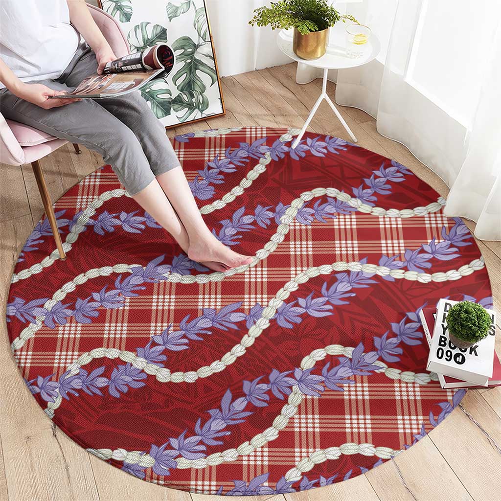 Red Hawaii Palaka Honohono Pikake Round Carpet Hawaiian Orchid Lei Polynesian Pattern - Polynesian Pride