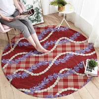 Red Hawaii Palaka Honohono Pikake Round Carpet Hawaiian Orchid Lei Polynesian Pattern - Polynesian Pride