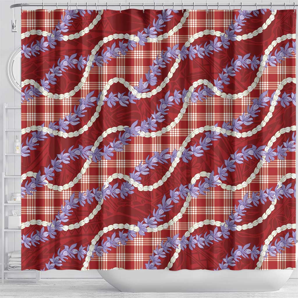 Red Hawaii Palaka Honohono Pikake Shower Curtain Hawaiian Orchid Lei Polynesian Pattern - Polynesian Pride