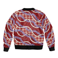 Red Hawaii Palaka Honohono Pikake Sleeve Zip Bomber Jacket Hawaiian Orchid Lei Polynesian Pattern - Polynesian Pride