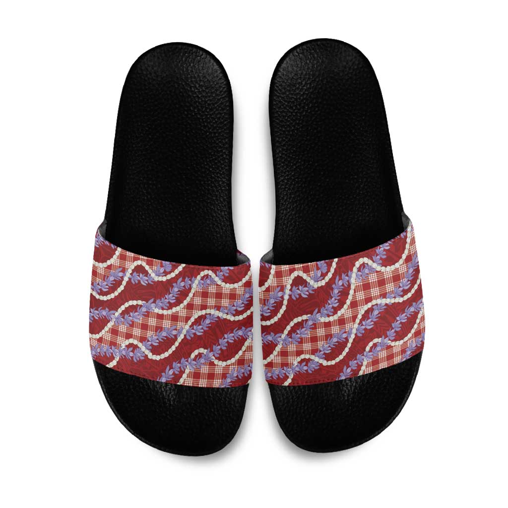 Red Hawaii Palaka Honohono Pikake Slide Sandals Hawaiian Orchid Lei Polynesian Pattern - Polynesian Pride