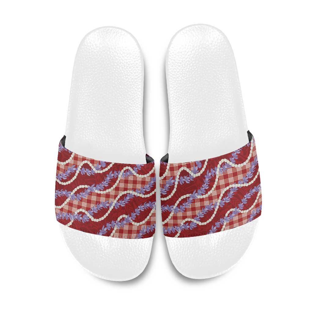 Red Hawaii Palaka Honohono Pikake Slide Sandals Hawaiian Orchid Lei Polynesian Pattern - Polynesian Pride
