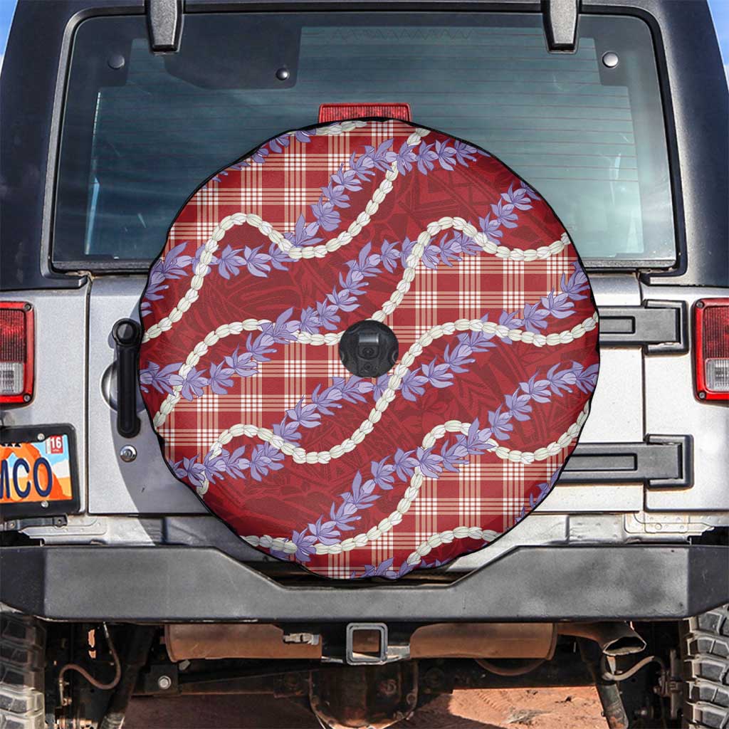 Red Hawaii Palaka Honohono Pikake Spare Tire Cover Hawaiian Orchid Lei Polynesian Pattern - Polynesian Pride