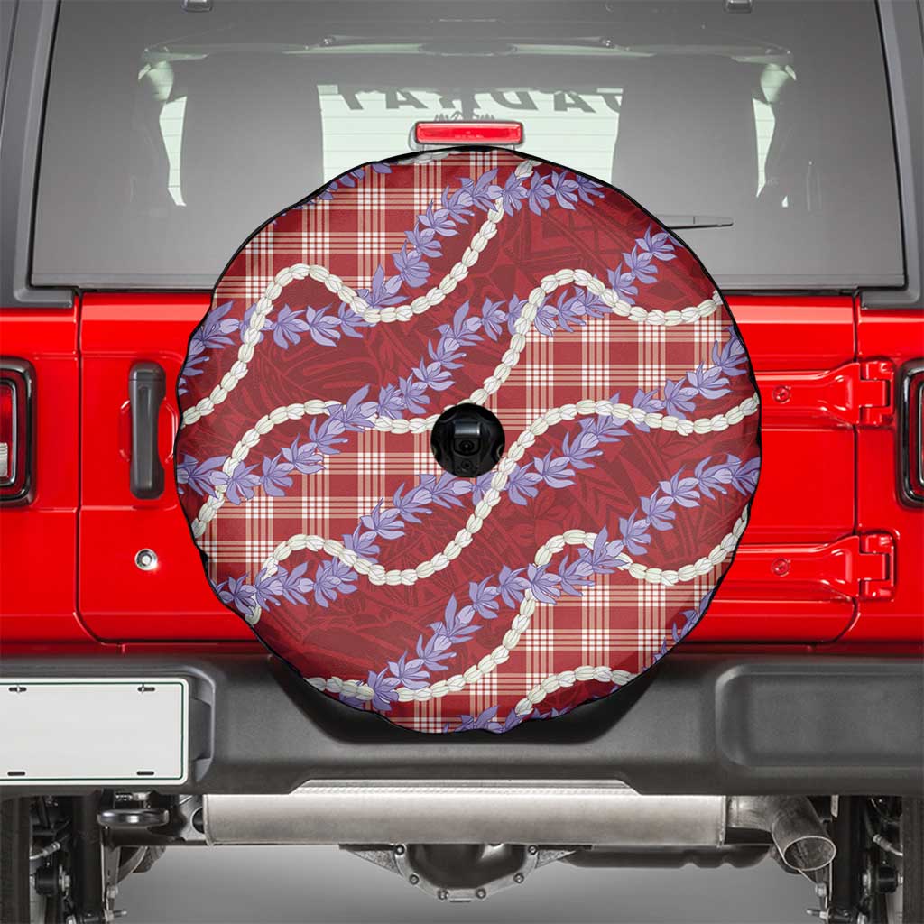 Red Hawaii Palaka Honohono Pikake Spare Tire Cover Hawaiian Orchid Lei Polynesian Pattern - Polynesian Pride