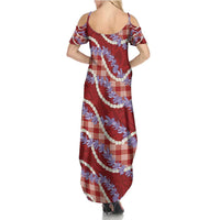Red Hawaii Palaka Honohono Pikake Summer Maxi Dress Hawaiian Orchid Lei Polynesian Pattern - Polynesian Pride