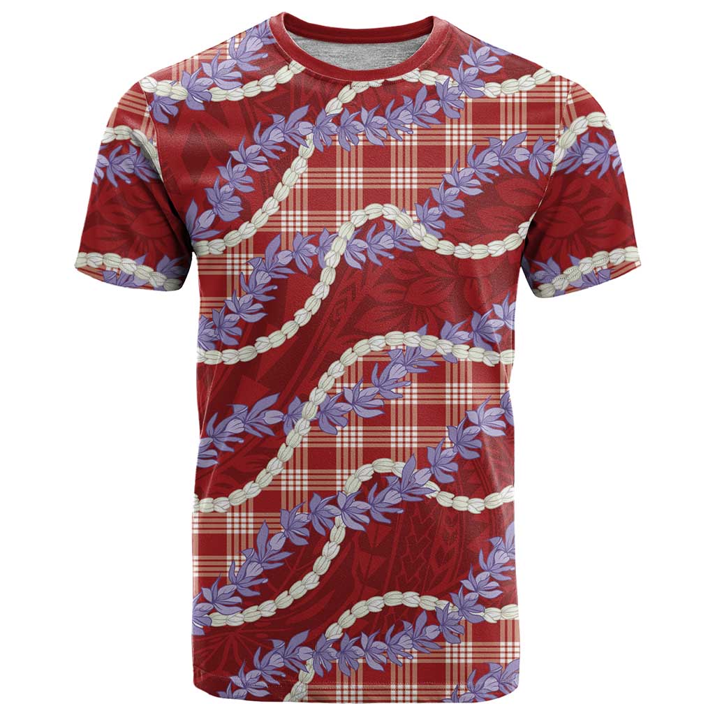 Red Hawaii Palaka Honohono Pikake T Shirt Hawaiian Orchid Lei Polynesian Pattern - Polynesian Pride