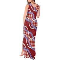 Red Hawaii Palaka Honohono Pikake Tank Maxi Dress Hawaiian Orchid Lei Polynesian Pattern - Polynesian Pride