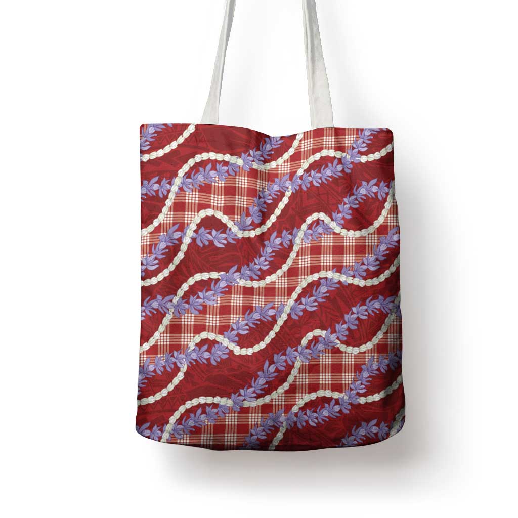 Red Hawaii Palaka Honohono Pikake Tote Bag Hawaiian Orchid Lei Polynesian Pattern - Polynesian Pride