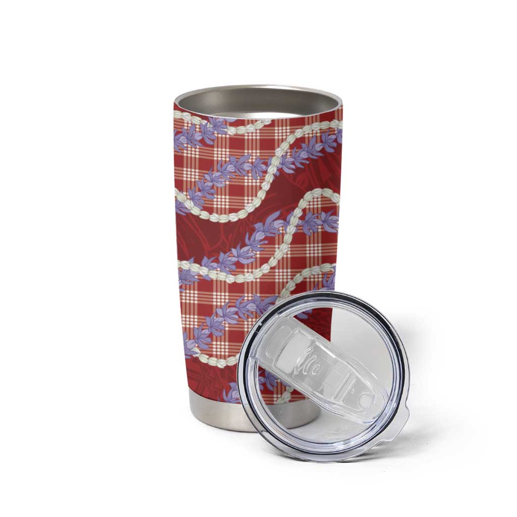 Red Hawaii Palaka Honohono Pikake Tumbler Cup Hawaiian Orchid Lei Polynesian Pattern - Polynesian Pride