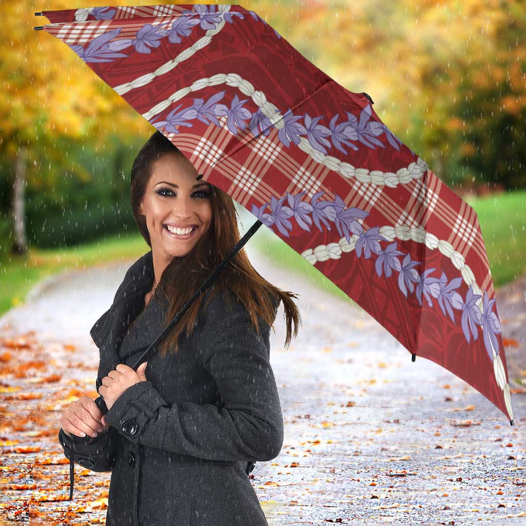 Red Hawaii Palaka Honohono Pikake Umbrella Hawaiian Orchid Lei Polynesian Pattern - Polynesian Pride