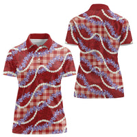 Red Hawaii Palaka Honohono Pikake Women Polo Shirt Hawaiian Orchid Lei Polynesian Pattern - Polynesian Pride