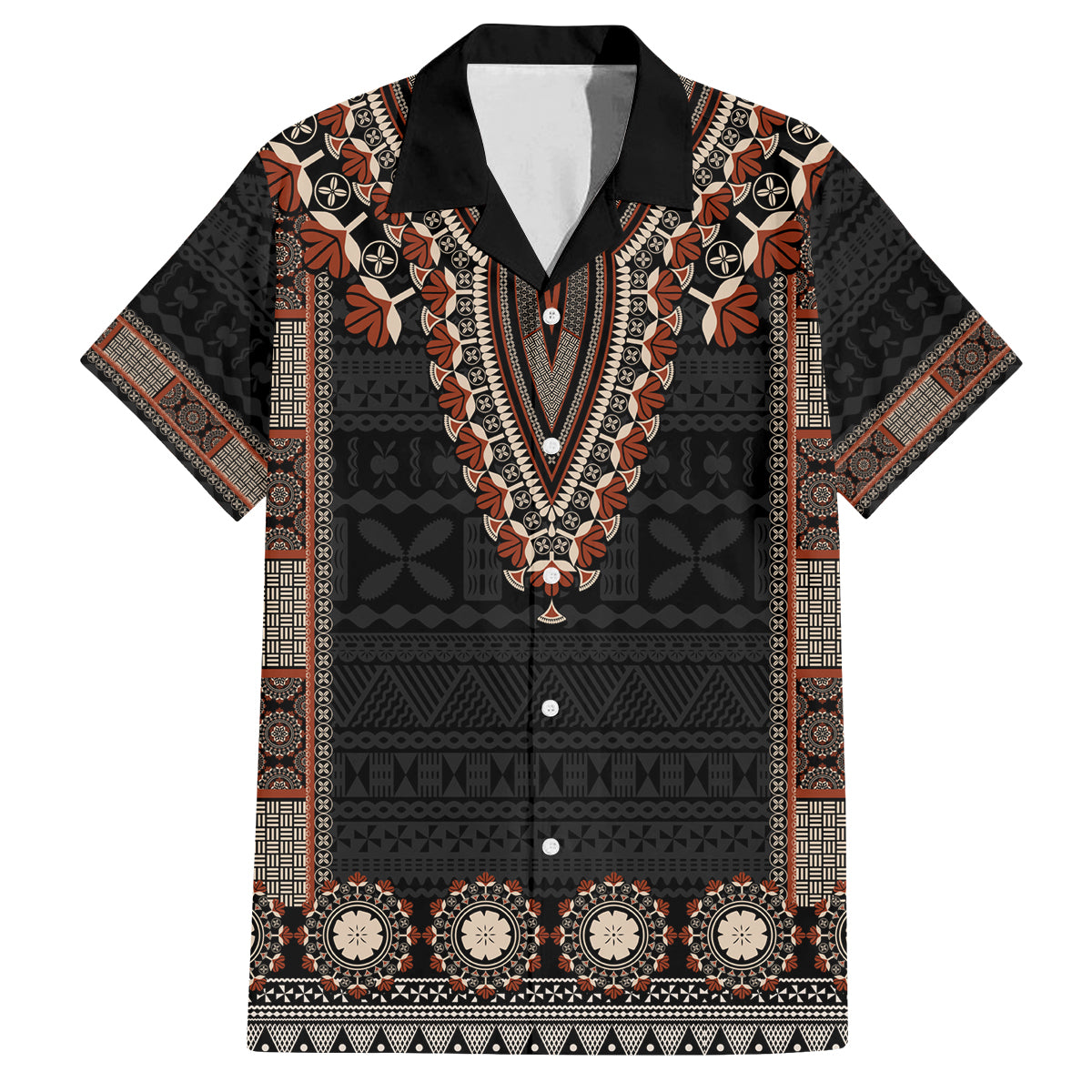 Bula Fiji Dashiki Vintage Fijian Masi Tapa Pattern Family Matching Off Shoulder Long Sleeve Dress and Hawaiian Shirt LT14 Dad's Shirt - Short Sleeve Brown - Polynesian Pride