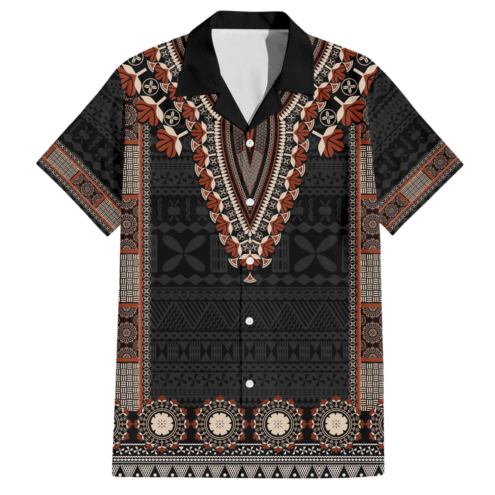 Bula Fiji Dashiki Vintage Fijian Masi Tapa Pattern Hawaiian Shirt LT14 Brown - Polynesian Pride