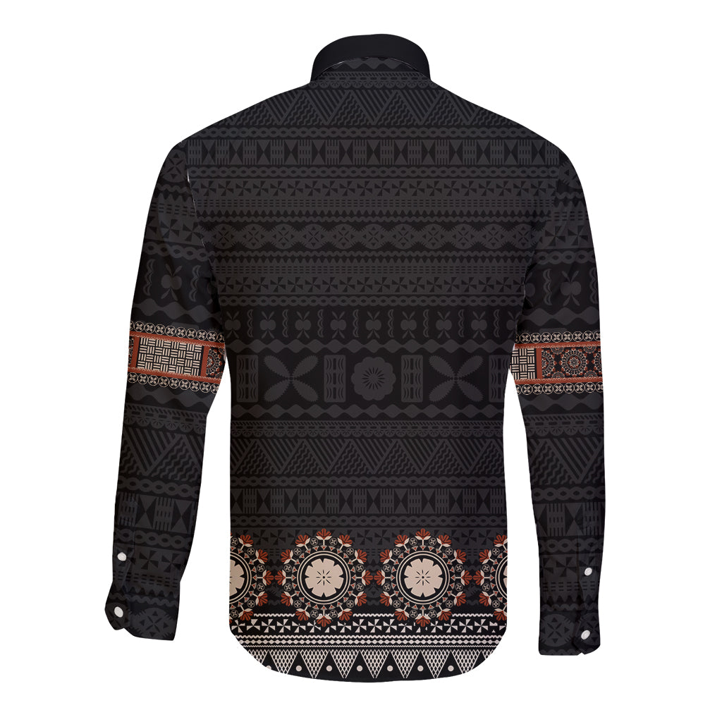 Bula Fiji Dashiki Vintage Fijian Masi Tapa Pattern Long Sleeve Button Shirt LT14 - Polynesian Pride