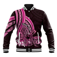 Pink Polynesia Easter Day Baseball Jacket Eggs With Bunny Polynesian Pattern