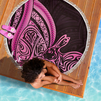 Pink Polynesia Easter Day Beach Blanket Eggs With Bunny Polynesian Pattern
