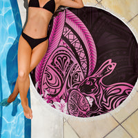 Pink Polynesia Easter Day Beach Blanket Eggs With Bunny Polynesian Pattern