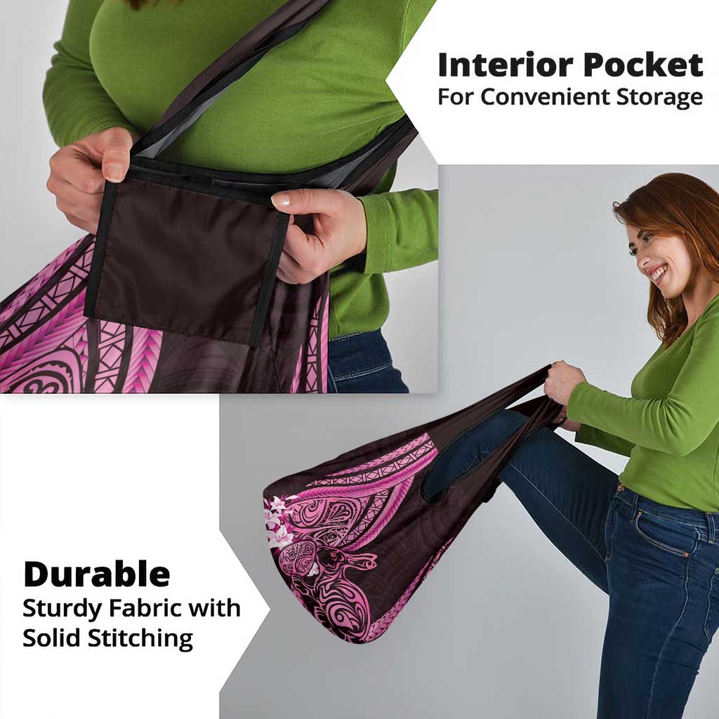 Pink Polynesia Easter Day Grocery Bag Eggs With Bunny Polynesian Pattern