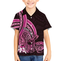 Pink Polynesia Easter Day Kid Hawaiian Shirt Eggs With Bunny Polynesian Pattern