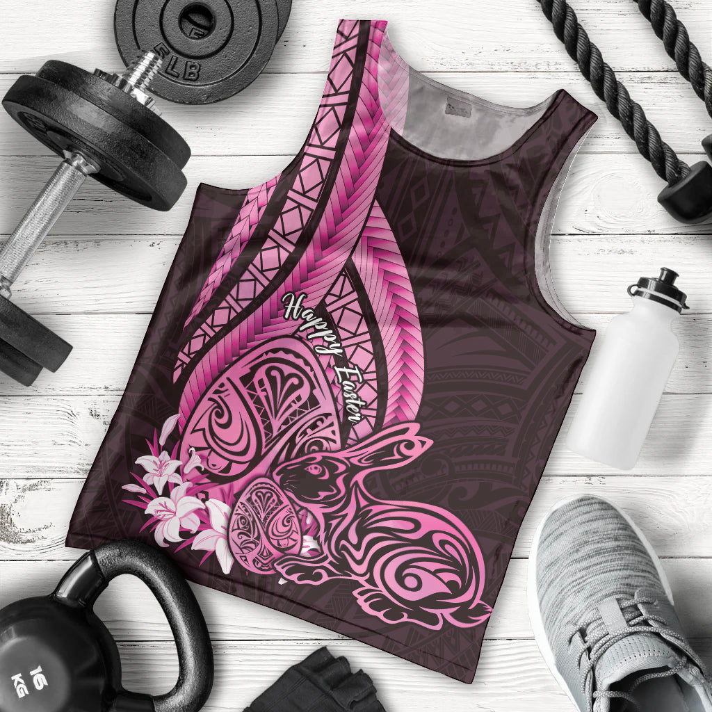 Pink Polynesia Easter Day Men Tank Top Eggs With Bunny Polynesian Pattern