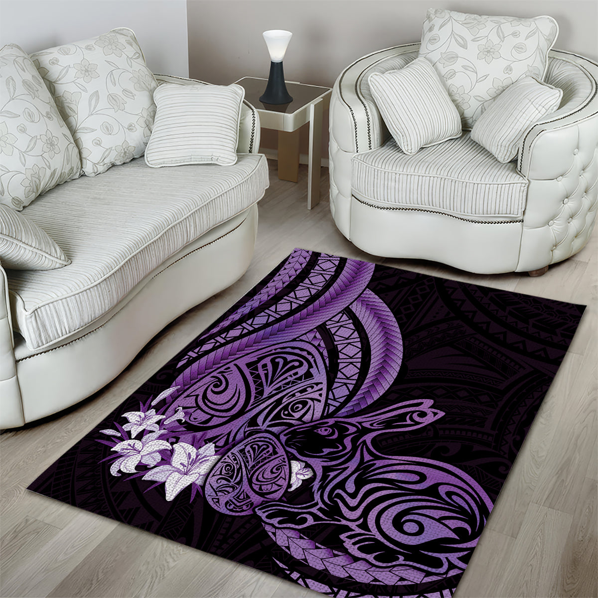Purple Polynesia Easter Day Area Rug Eggs With Bunny Polynesian Pattern