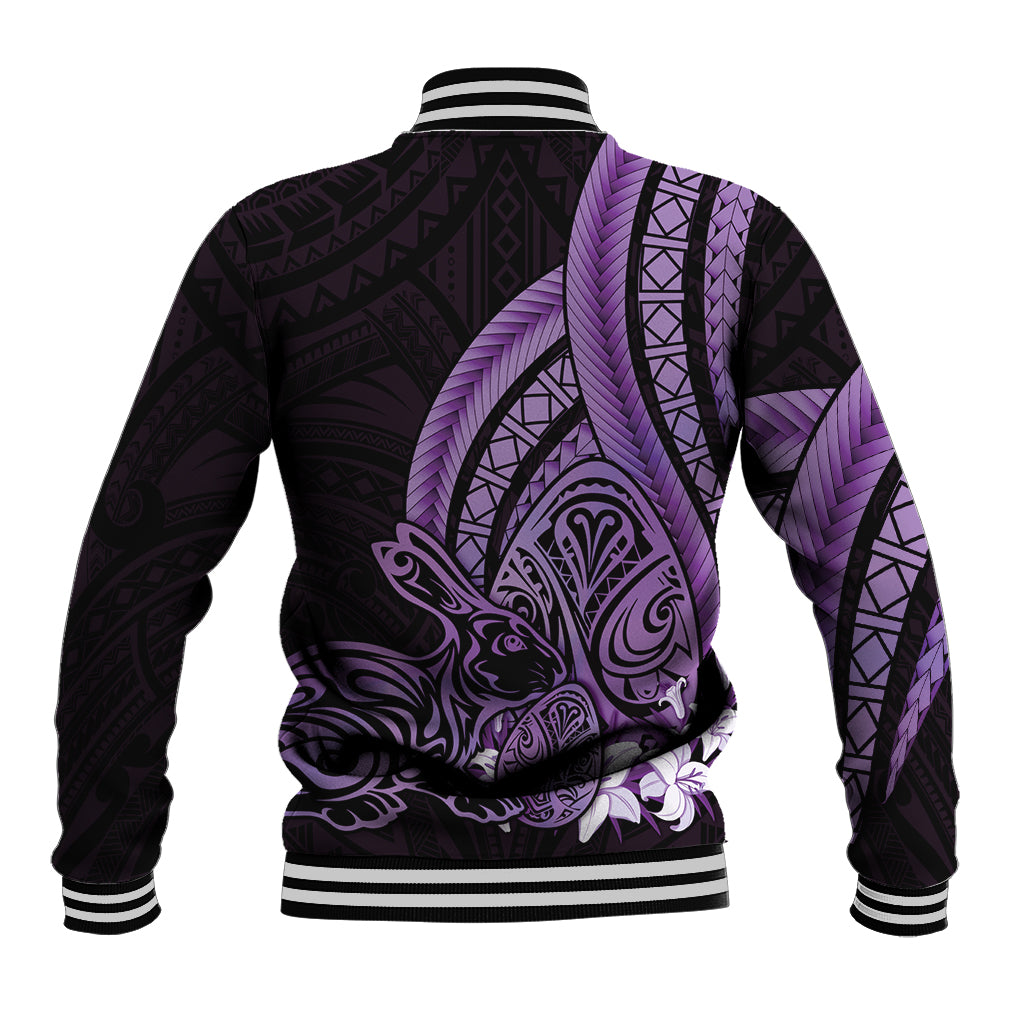 Purple Polynesia Easter Day Baseball Jacket Eggs With Bunny Polynesian Pattern