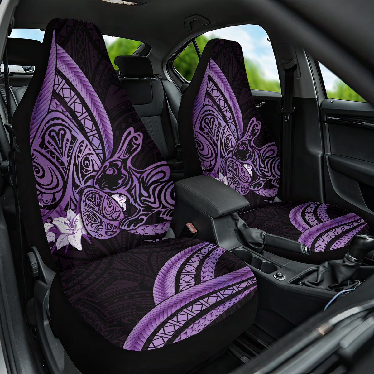 Purple Polynesia Easter Day Car Seat Cover Eggs With Bunny Polynesian Pattern