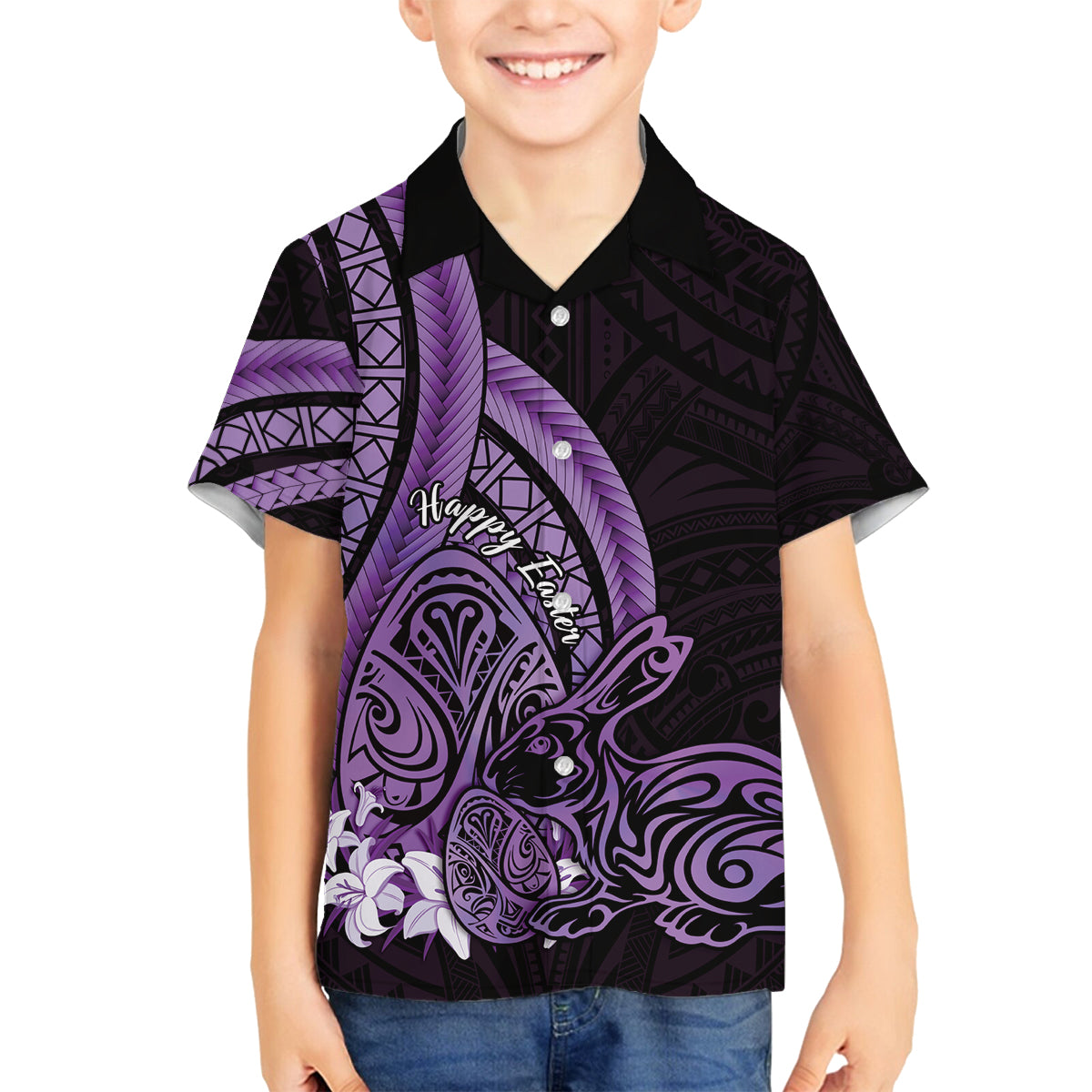Purple Polynesia Easter Day Family Matching Puletasi and Hawaiian Shirt Eggs With Bunny Polynesian Pattern