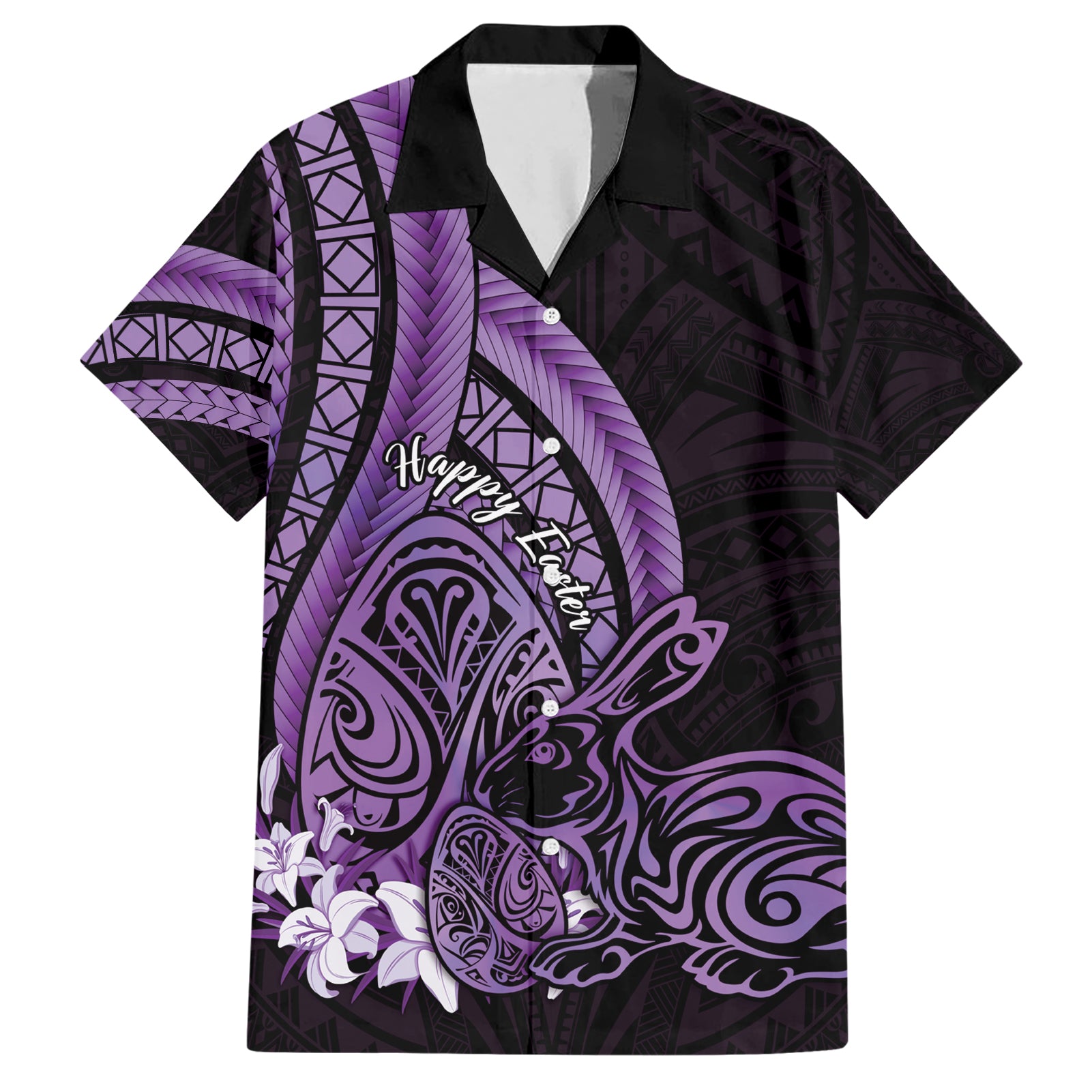 Purple Polynesia Easter Day Hawaiian Shirt Eggs With Bunny Polynesian Pattern