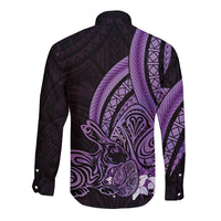 Purple Polynesia Easter Day Long Sleeve Button Shirt Eggs With Bunny Polynesian Pattern