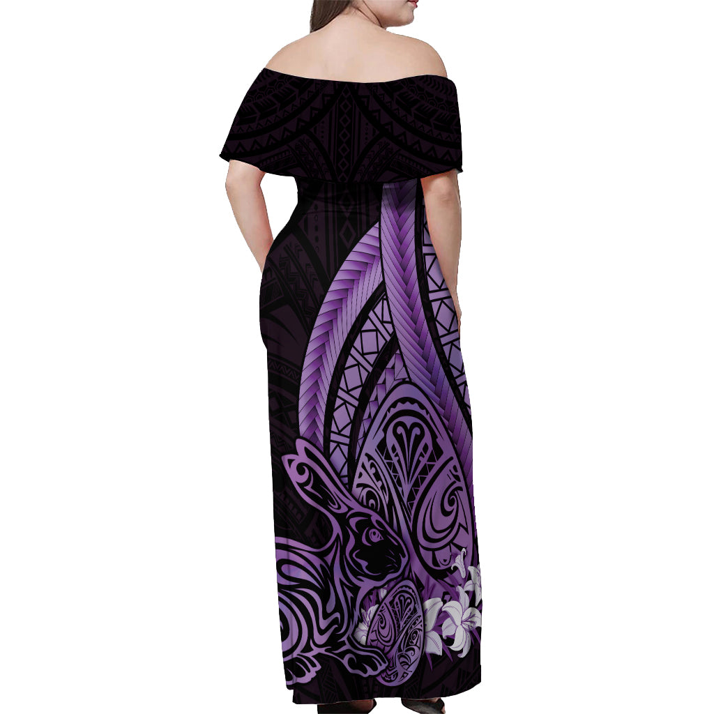 Purple Polynesia Easter Day Off Shoulder Maxi Dress Eggs With Bunny Polynesian Pattern