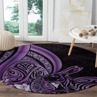 Purple Polynesia Easter Day Round Carpet Eggs With Bunny Polynesian Pattern
