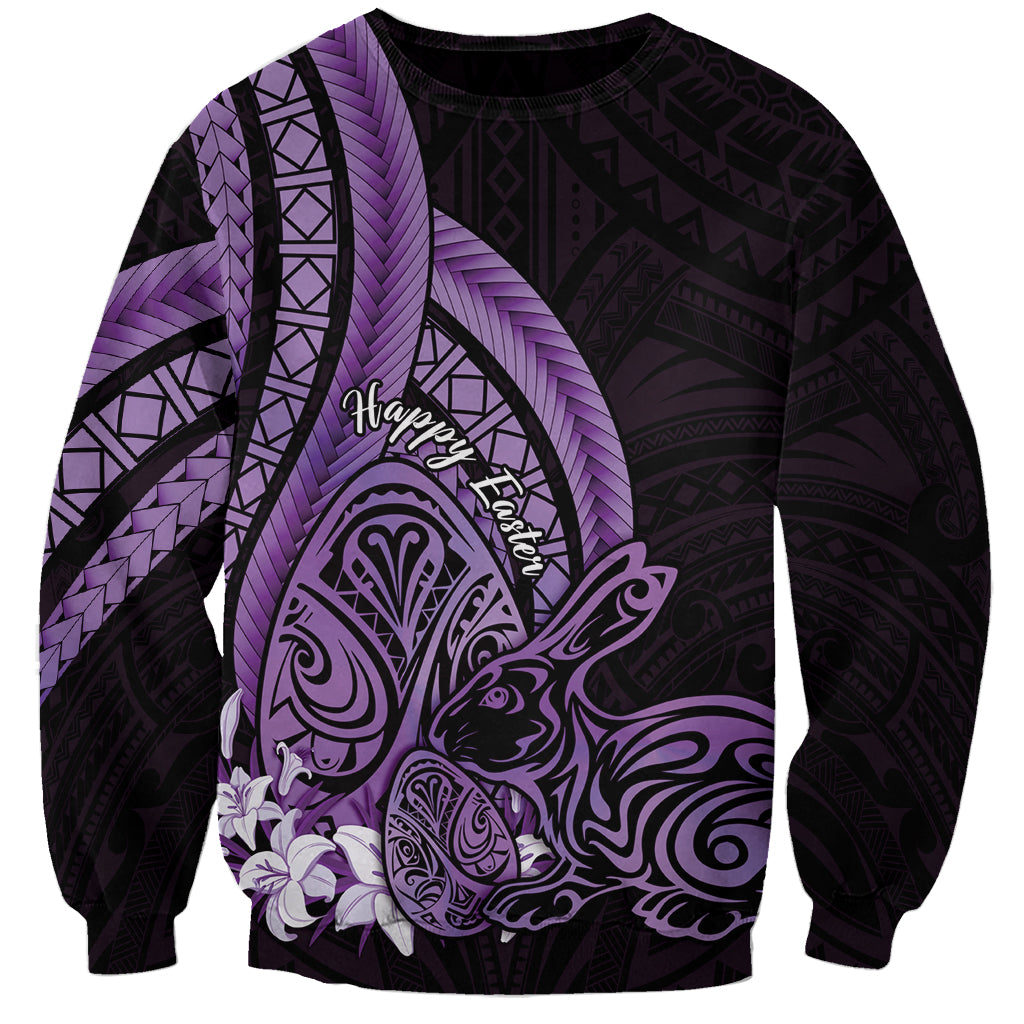 Purple Polynesia Easter Day Sweatshirt Eggs With Bunny Polynesian Pattern