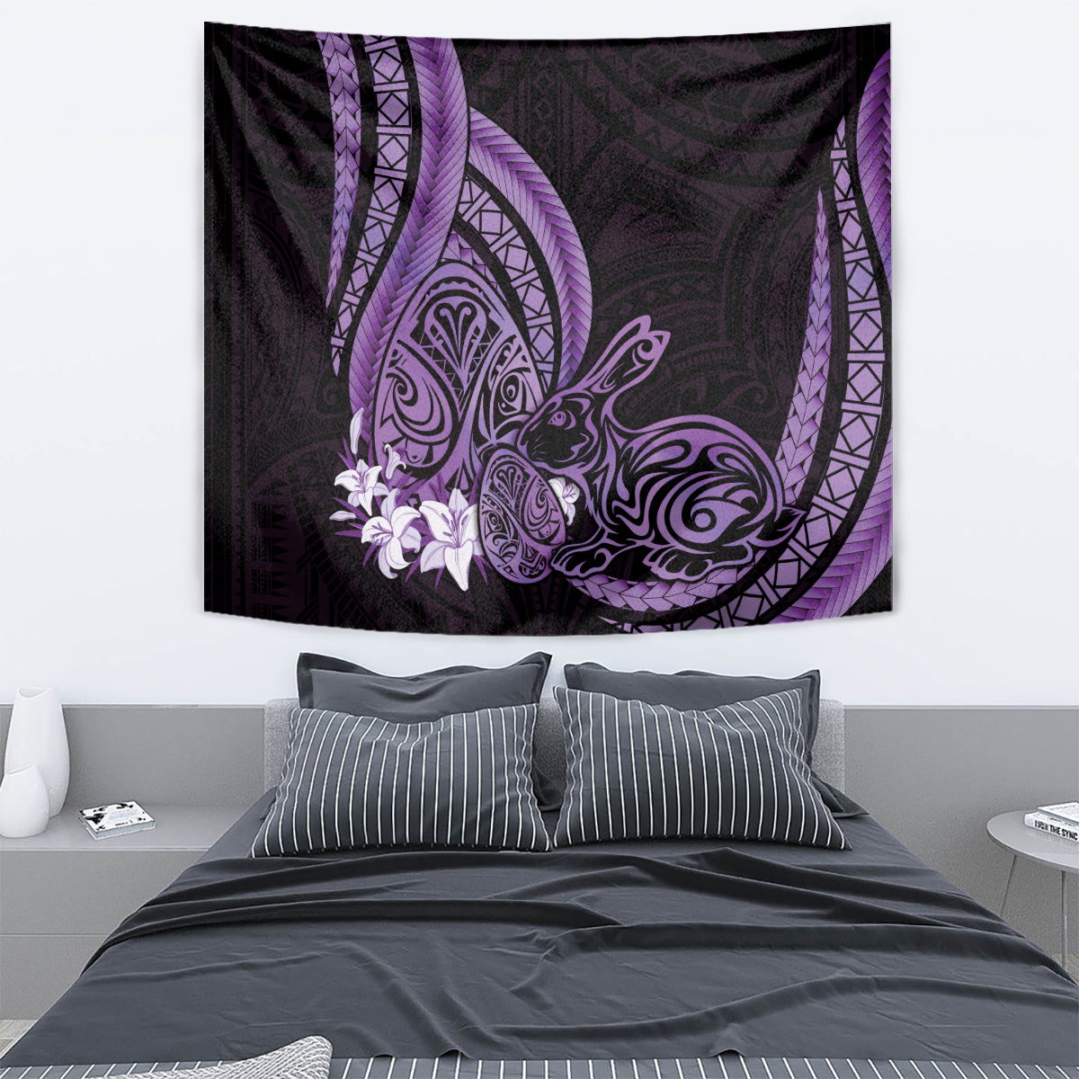 Purple Polynesia Easter Day Tapestry Eggs With Bunny Polynesian Pattern