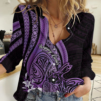 Purple Polynesia Easter Day Women Casual Shirt Eggs With Bunny Polynesian Pattern