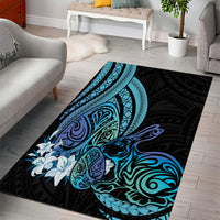 Turquoise Polynesia Easter Day Area Rug Eggs With Bunny Polynesian Pattern